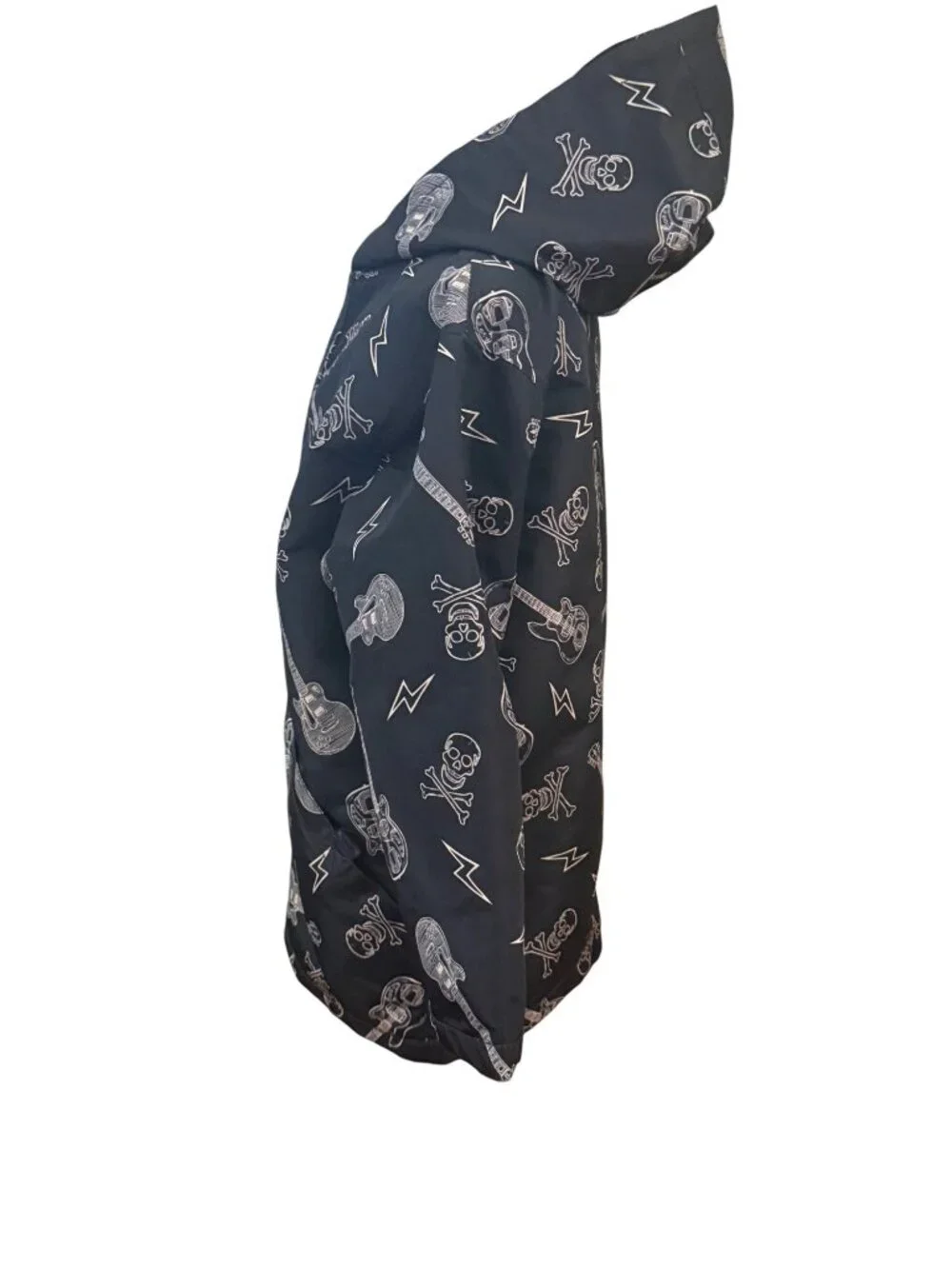 Boys‎ Rock Star Hooded Puffer Jacket Navy blue Skull Guitar Lightning Print Size